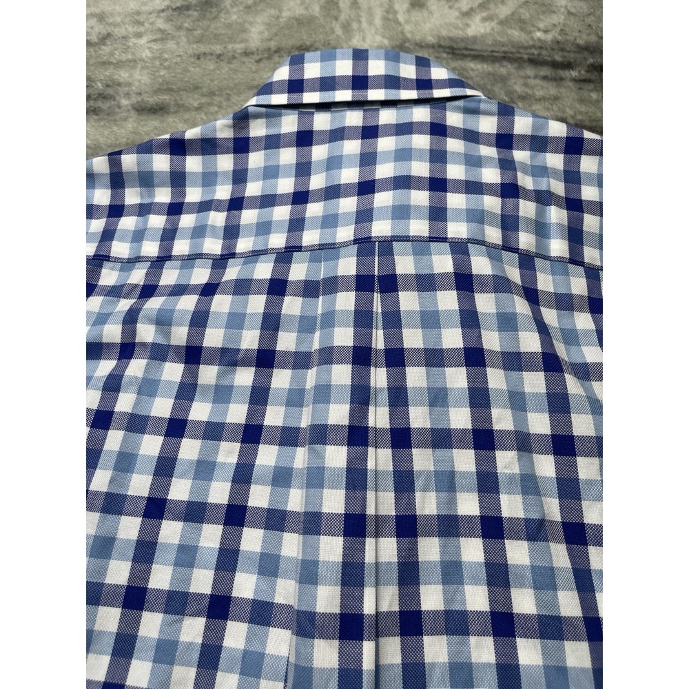 Peter Millar Crown Men's Large Gingham Plaid Short Sleeve Button Dwn Blue Shirt - Picture 7 of 7